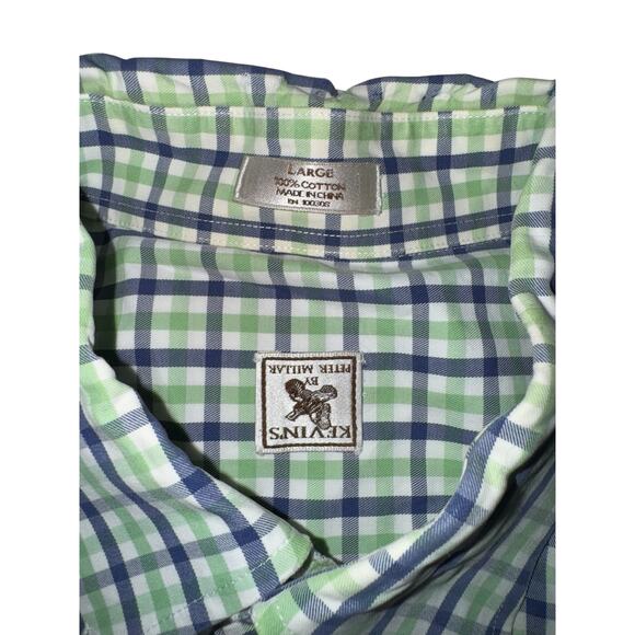 Kevin’s Peter Millar Plaid Button Down Shirt Men’s LG Green Blue Check Cotton - Picture 4 of 10